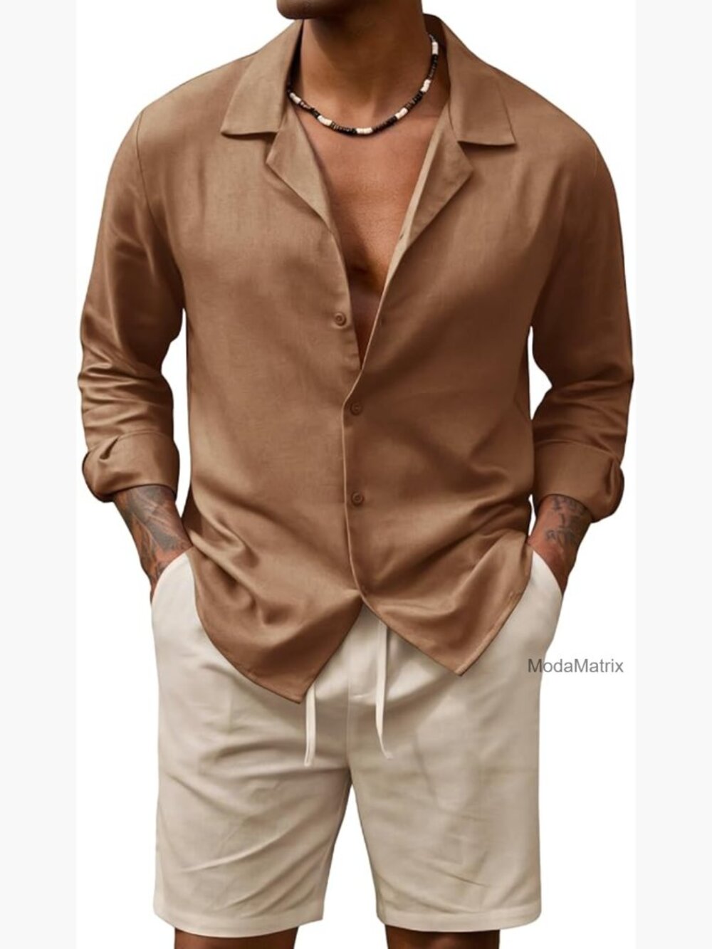 Men's 2-Piece Linen Set: Button Down Shirt & Shorts Summer Outfit